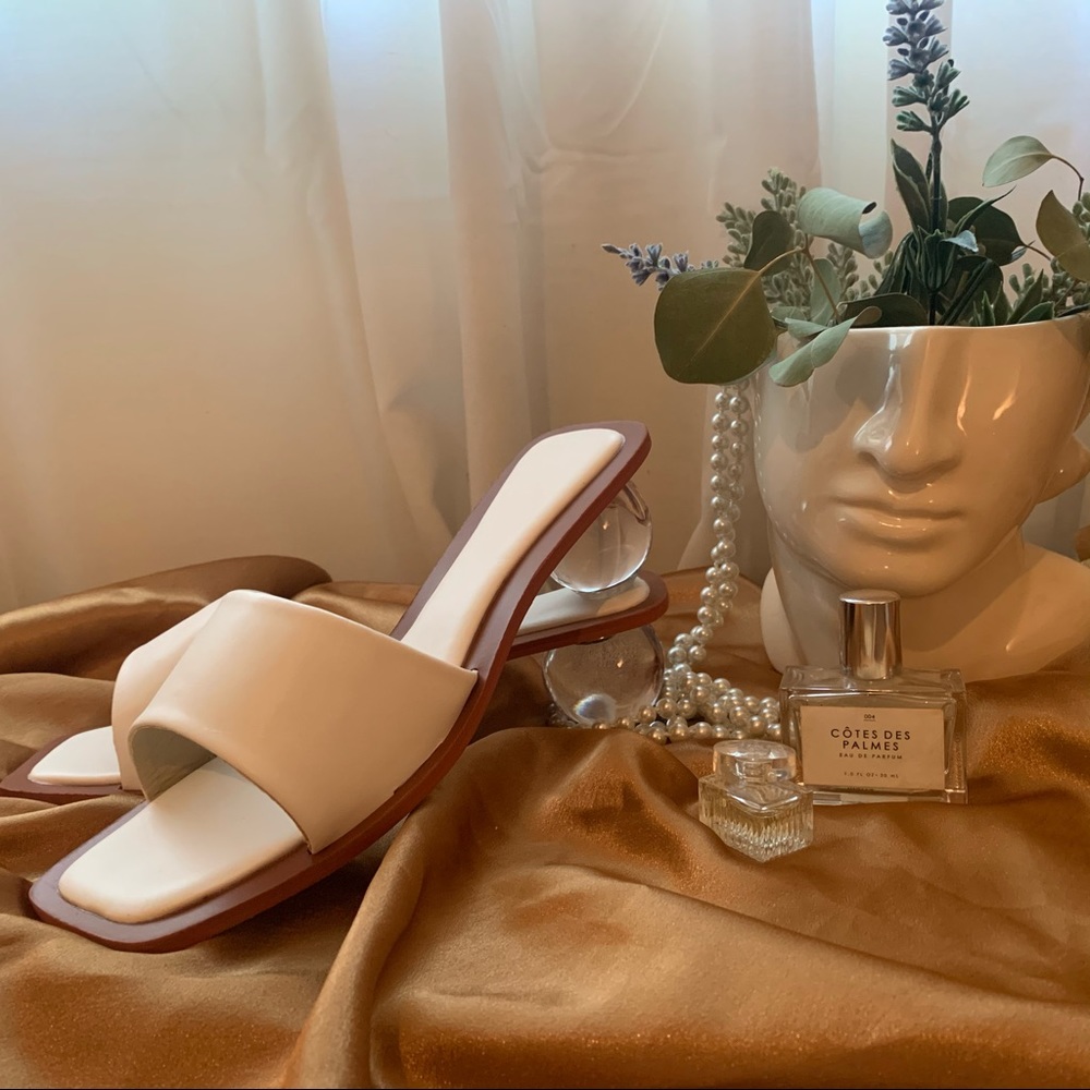 *Never Worn* White Sandals with Clear Heel